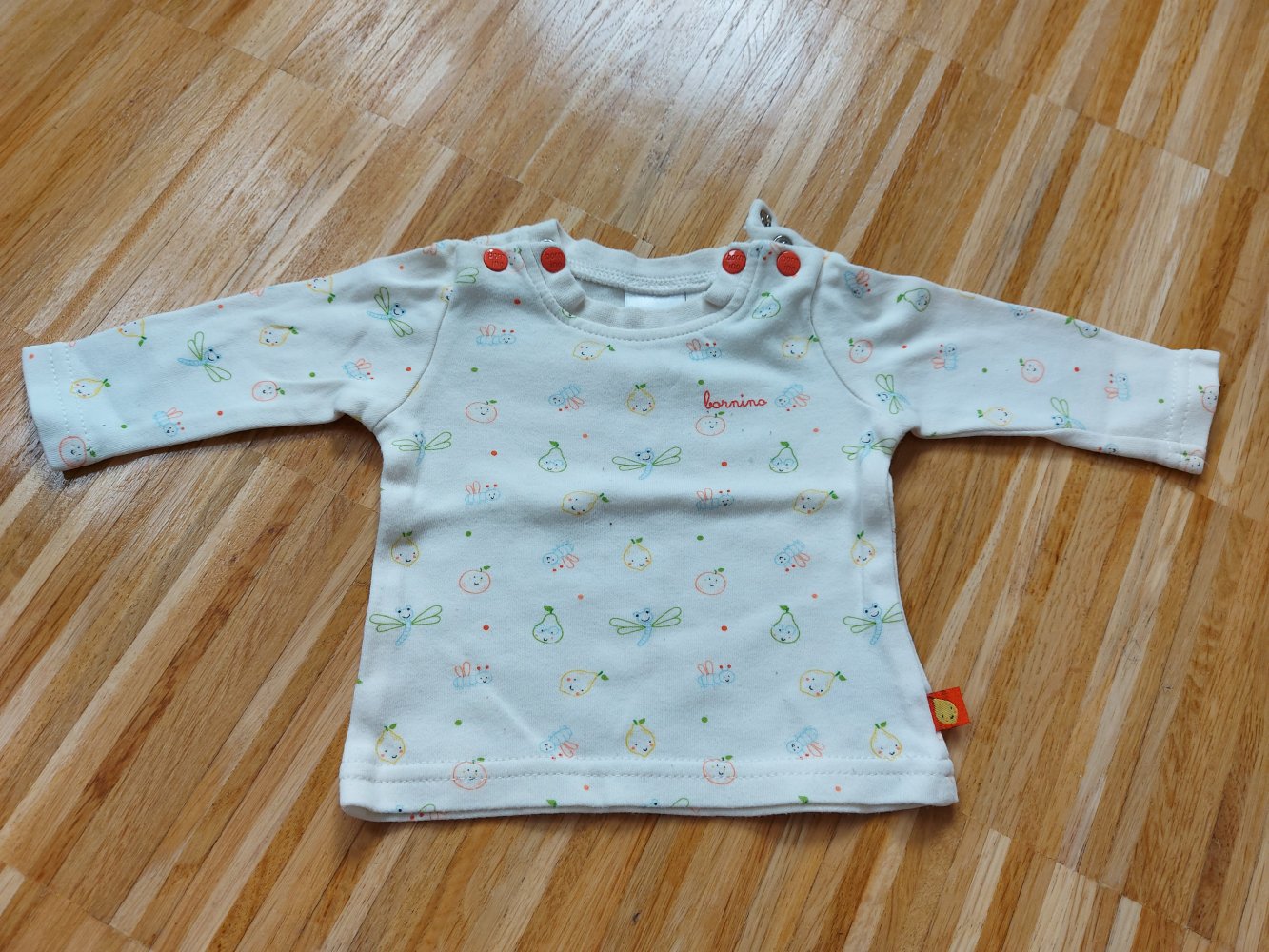 cremegelber Babypullover/Longsleeve mit niedlichen Obstmotiven, Gr. 50/56