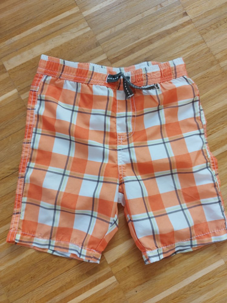 Kurze orange karierte Sommerhose Gr. 92