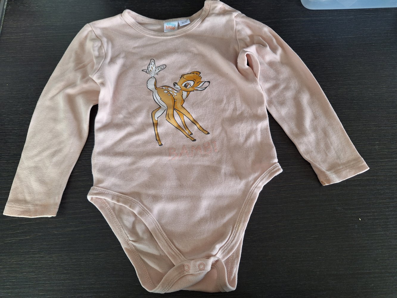 Rosa Langarmbody mit Bambi Rehkitz Gr. 86/92