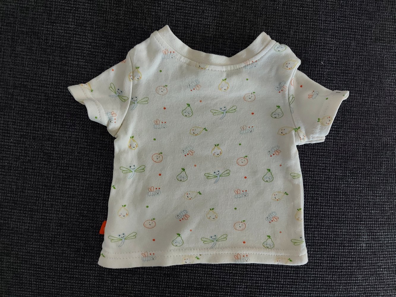 cremegelbes Baby-T-Shirt mit niedlichen Obstmotiven, Gr. 50/56 veggies