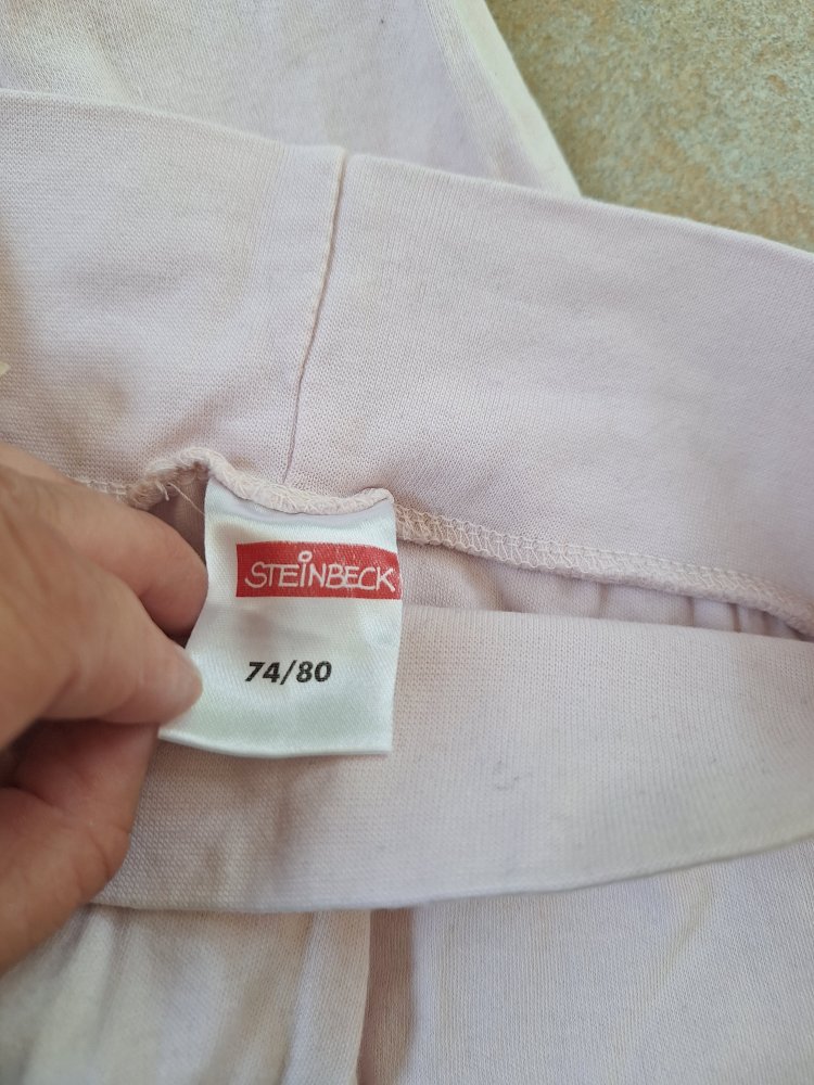 Rosa Stoffhose mit Lillebi-Maus und breitem Bund Gr. 74/80