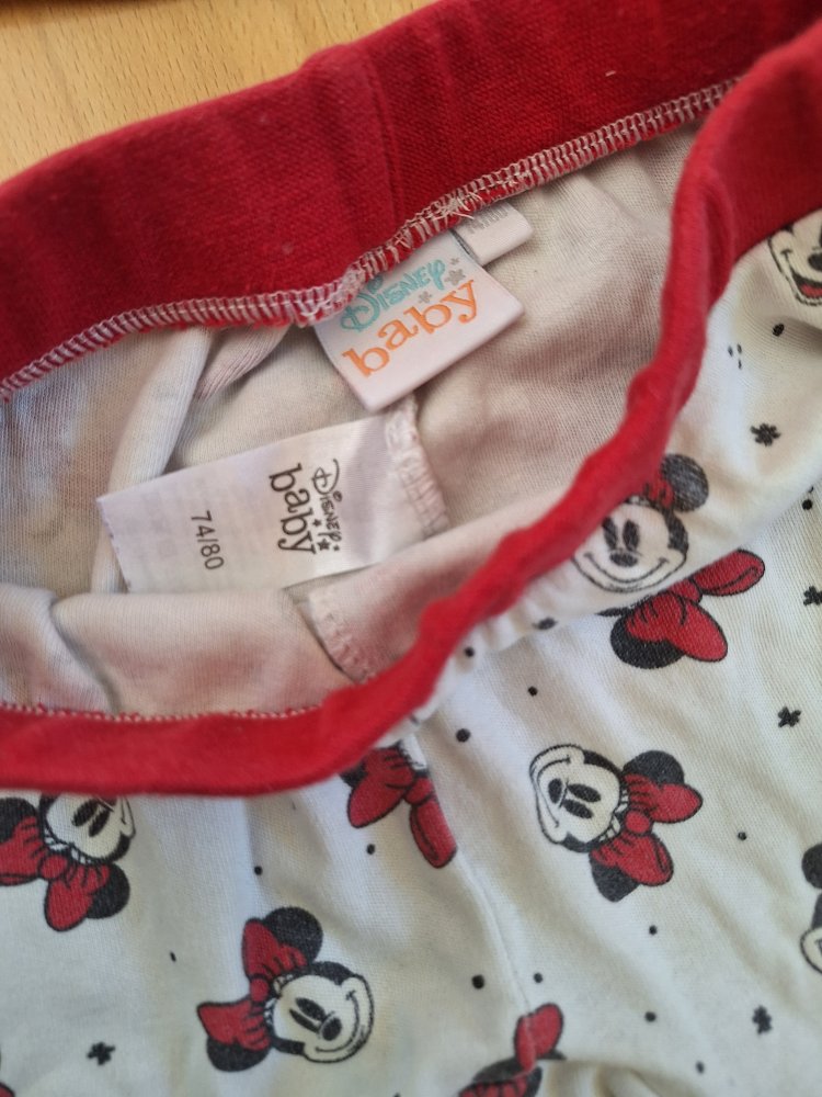 weiß-rotes Minnie Maus Set, bestehend aus Langarmbody und Hose 74/80