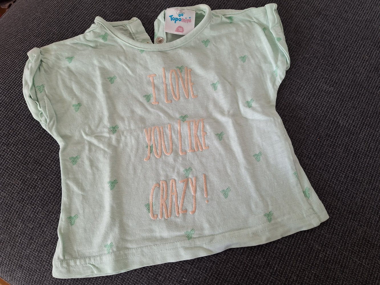 türkises T-Shirt I love you like crazy, Gr. 74