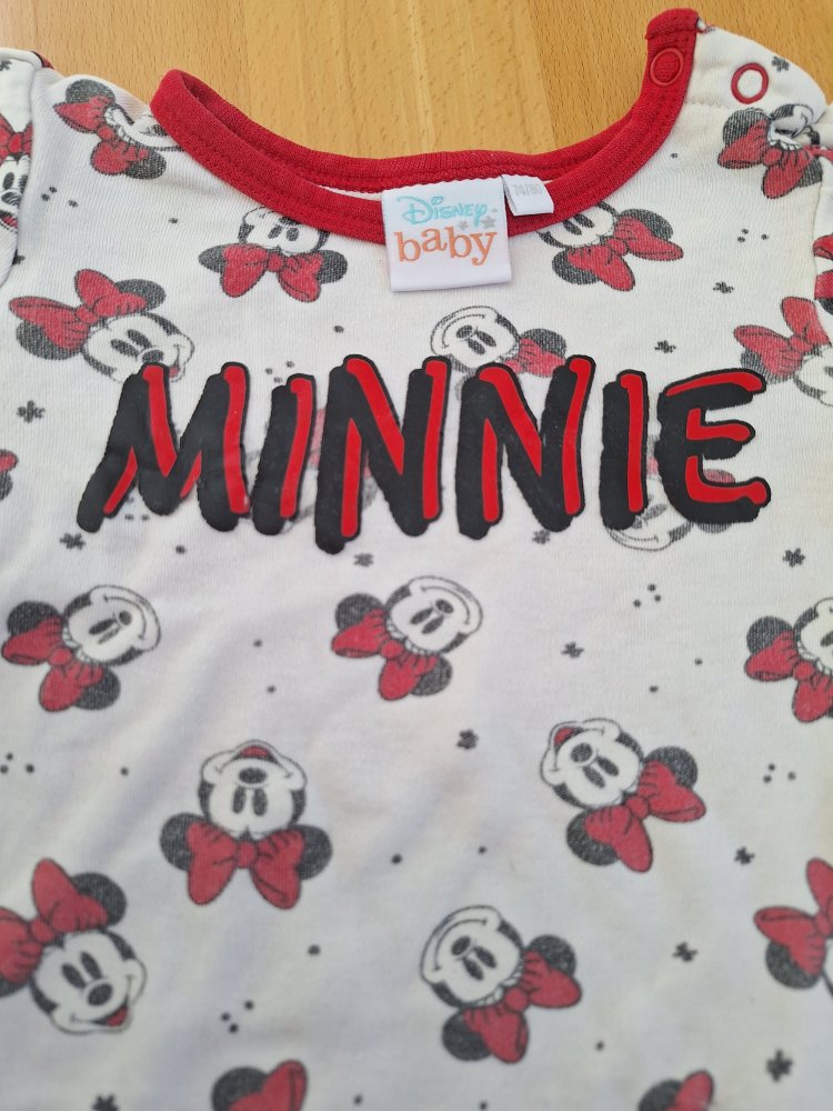 weiß-rotes Minnie Maus Set, bestehend aus Langarmbody und Hose 74/80