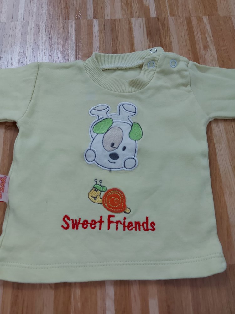 zitronengelber Babypullover Sweet friends mit Hund und Schnecke
