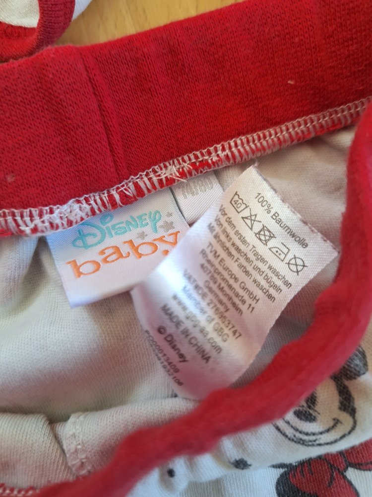 weiß-rotes Minnie Maus Set, bestehend aus Langarmbody und Hose 74/80