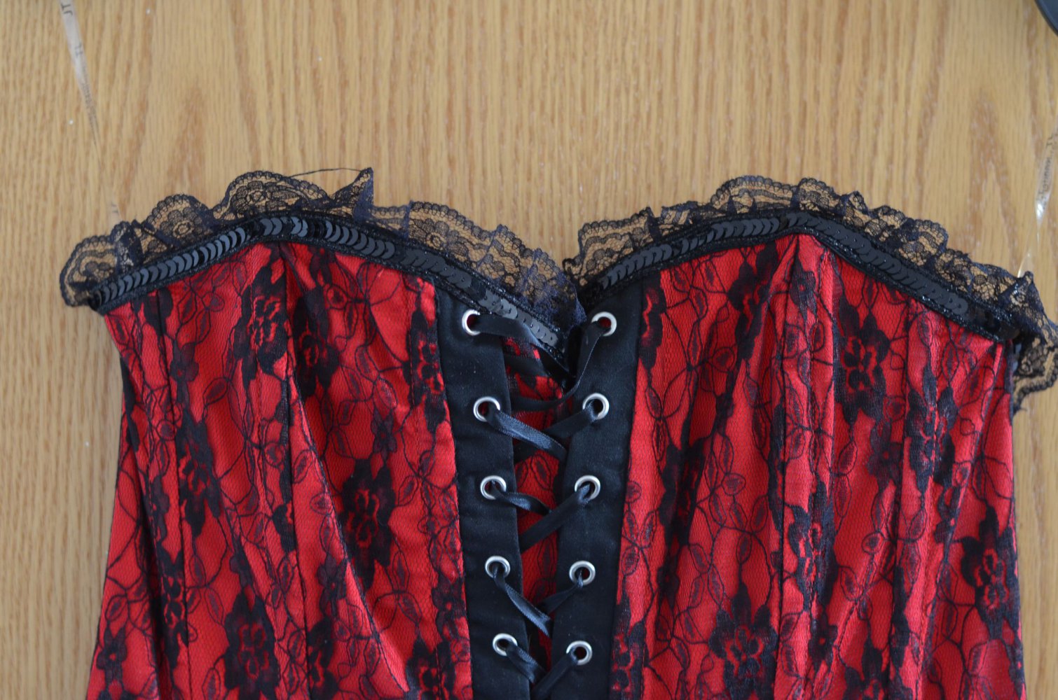 rot schwarzes Corsagenkleid - Gothic, Metal