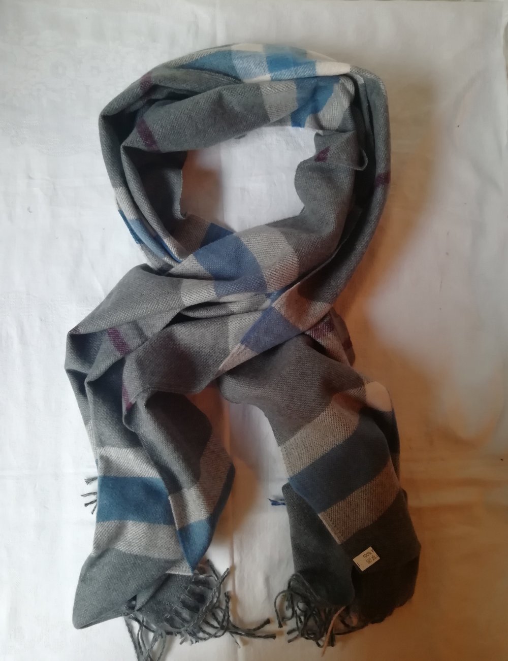 Schal Stola groß XXL kariert blau grau Viskose NEU