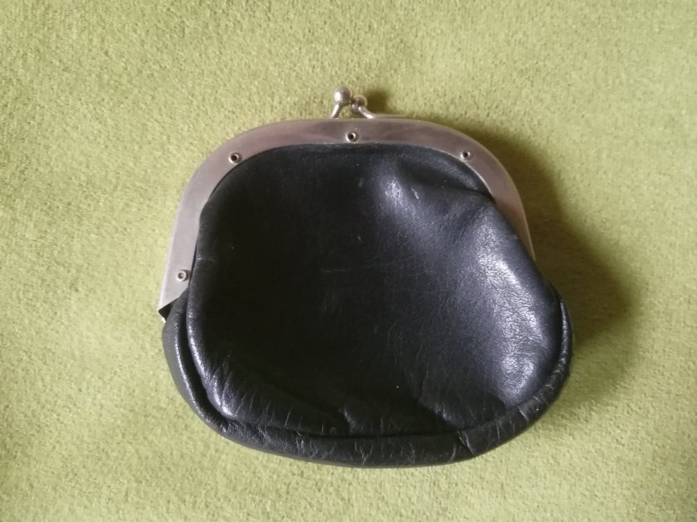 Geldbeutel Kutscherbörse Spangenverschluss schwarz Leder