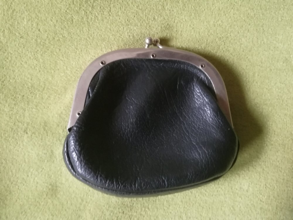 Geldbeutel Kutscherbörse Spangenverschluss schwarz Leder