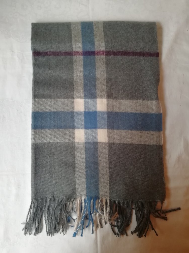 Schal Stola groß XXL kariert blau grau Viskose NEU