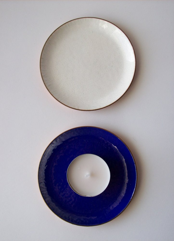 4 Untersetzer Emaille Echt Vintage