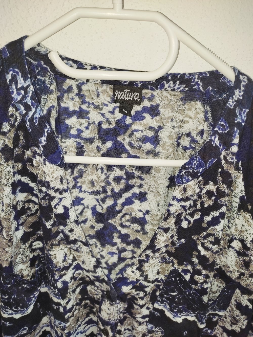 Natura Bluse V-Ausschnitt M 38 Blau Gemustert