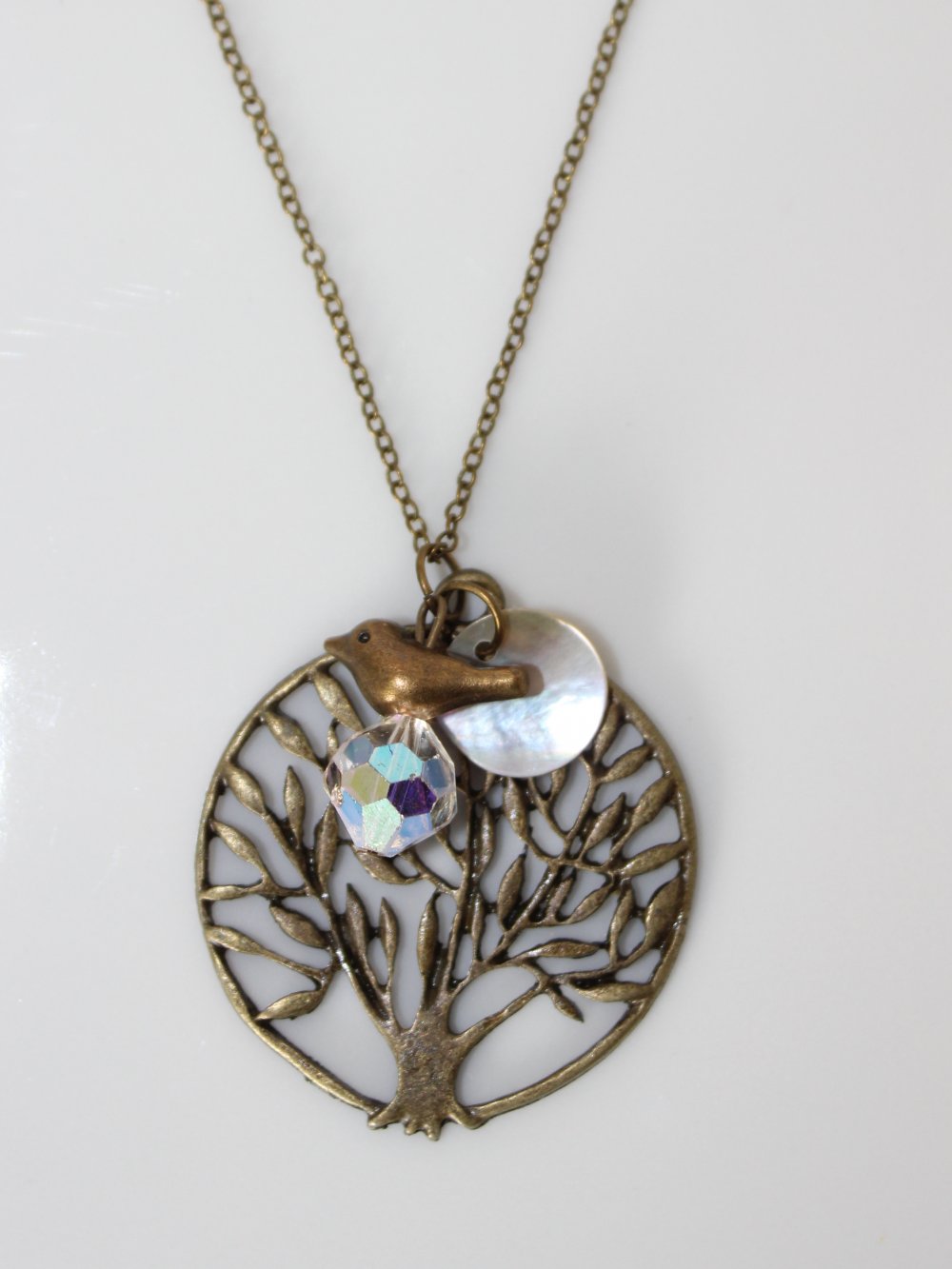 Halskette Kette Baum Vogel Bronze Lebensbaum