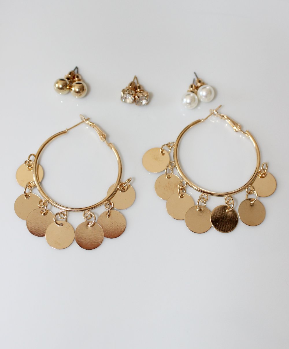 Ohrringe Set Gold Perlen Glitzer 4 Paar Ohrstecker