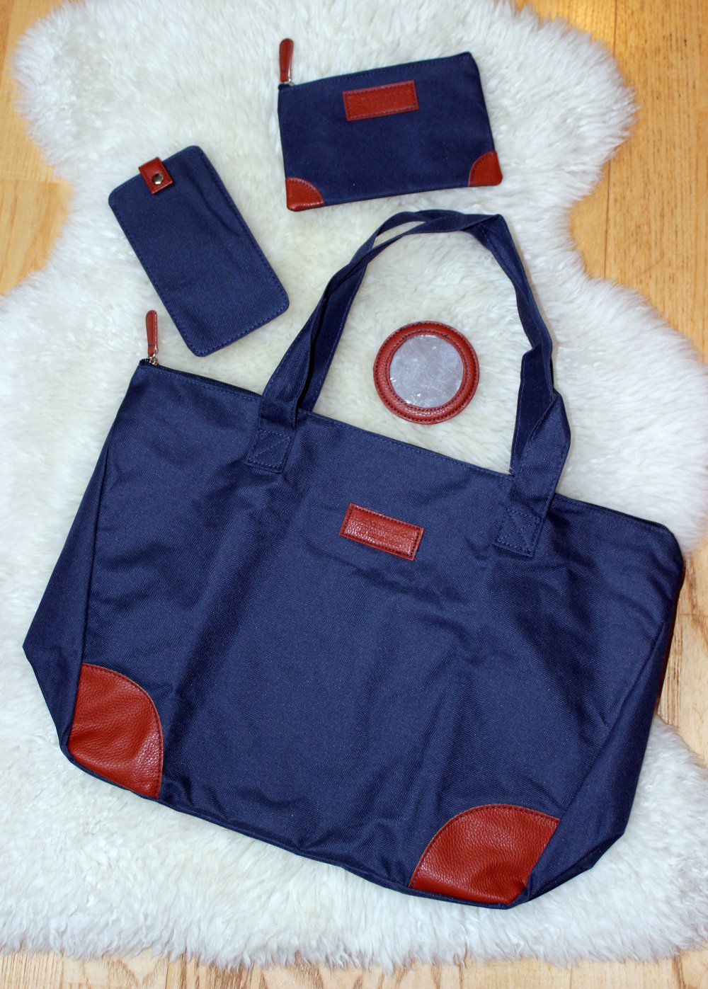 Taschenset 4 Teile Tasche Set Handyhülle Spiegel Kosmetiktasche