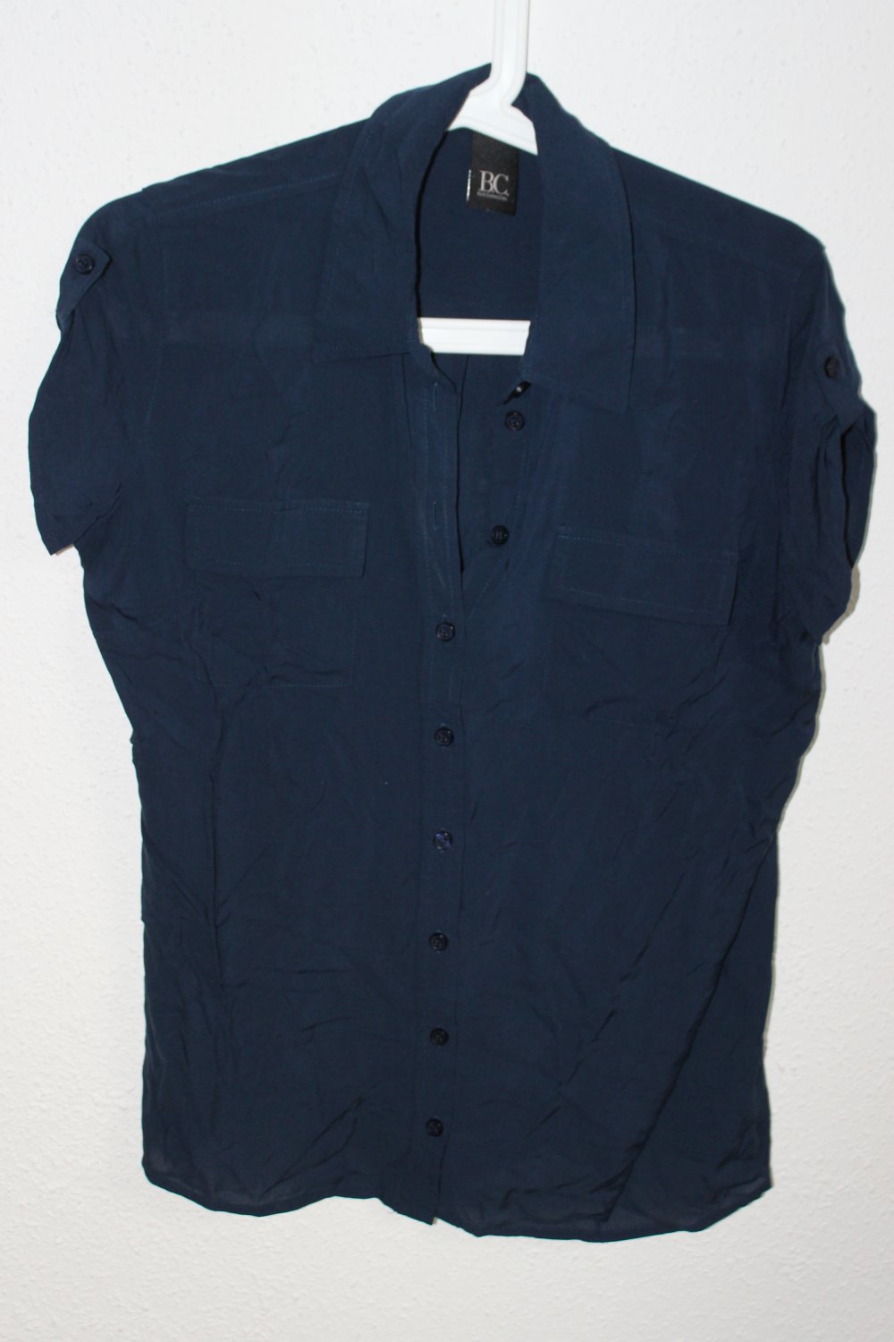 Best Connections Bluse Kurzarm Knopfleiste Blau Dunkelblau 34 XS