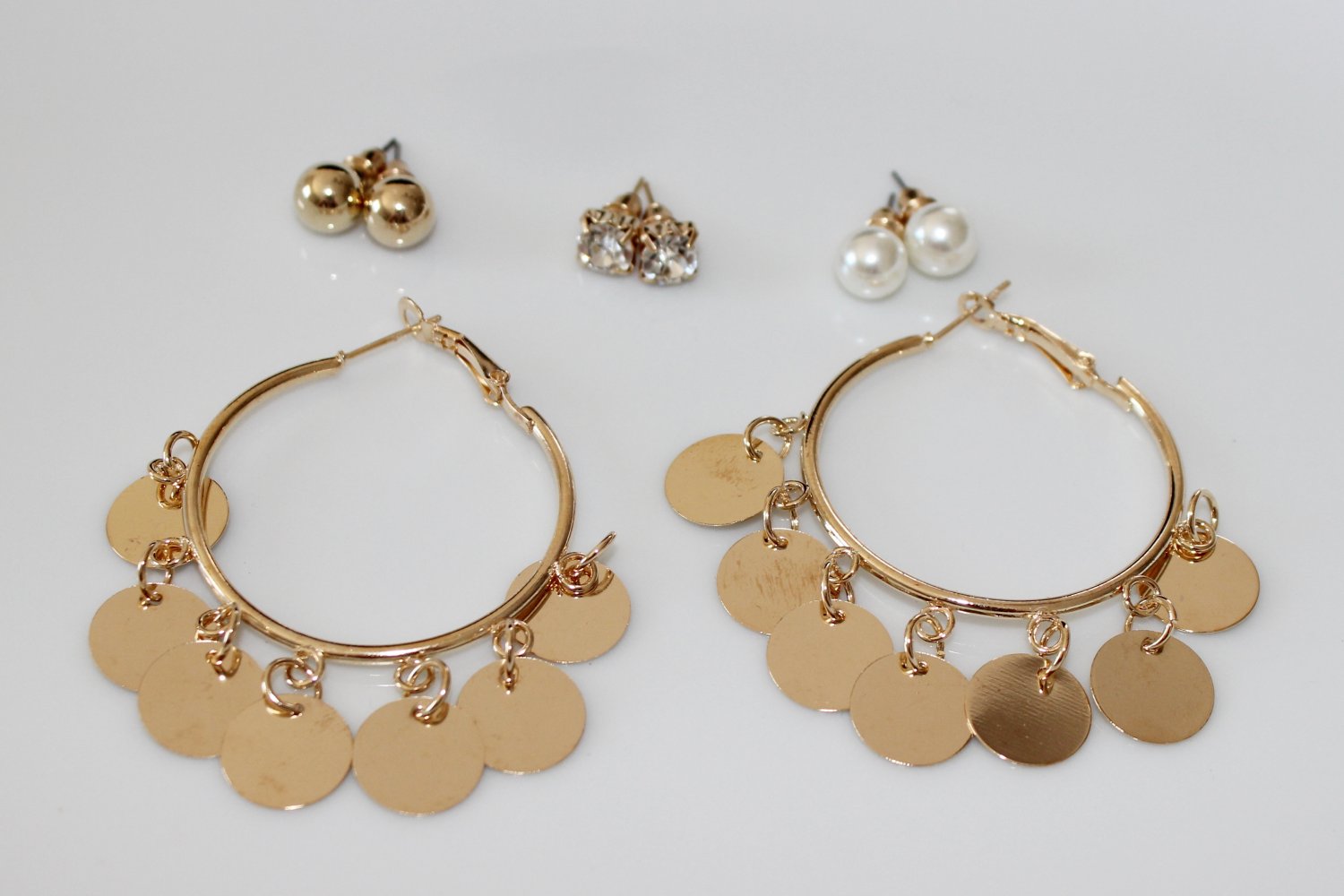 Ohrringe Set Gold Perlen Glitzer 4 Paar Ohrstecker