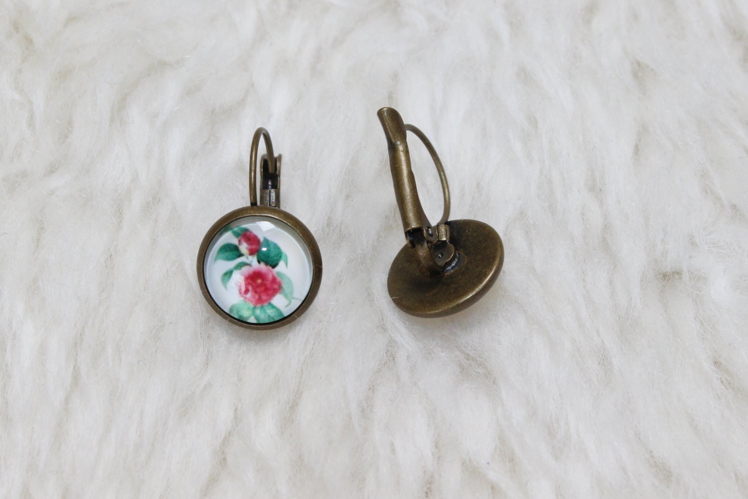 Vintage Ohrringe Ohrhänger Bronze Rosen Blumen