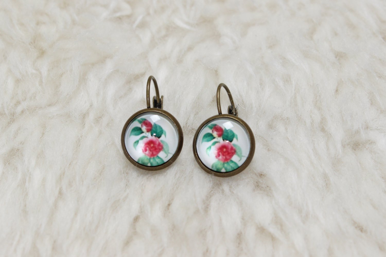 Vintage Ohrringe Ohrhänger Bronze Rosen Blumen