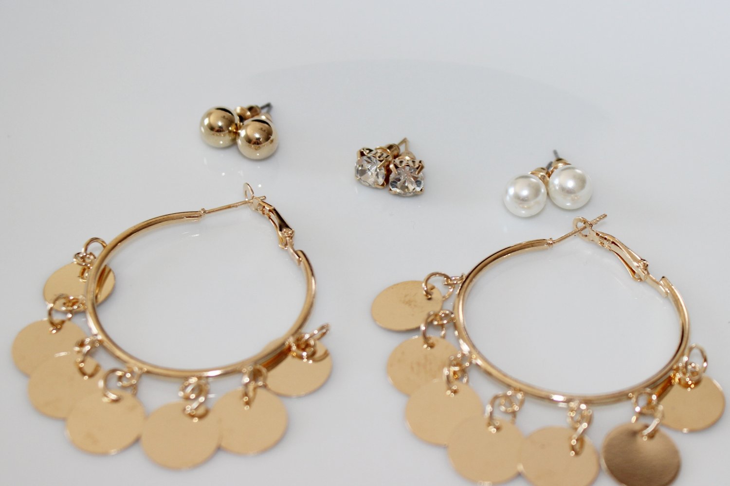 Ohrringe Set Gold Perlen Glitzer 4 Paar Ohrstecker