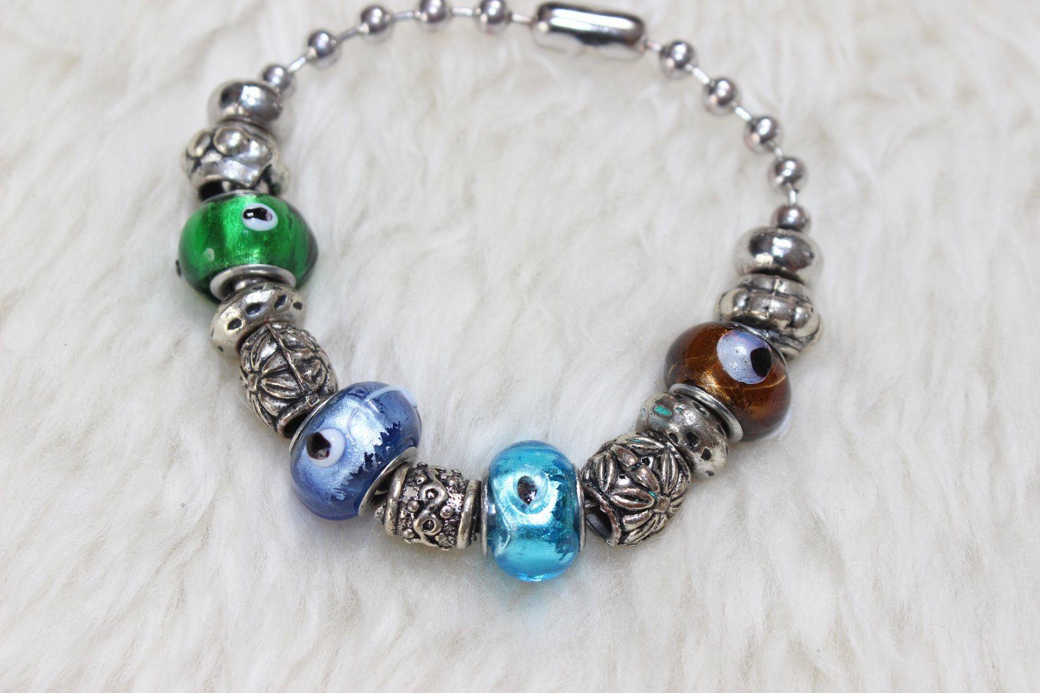 Armband Silber Perlen Beads Bunt