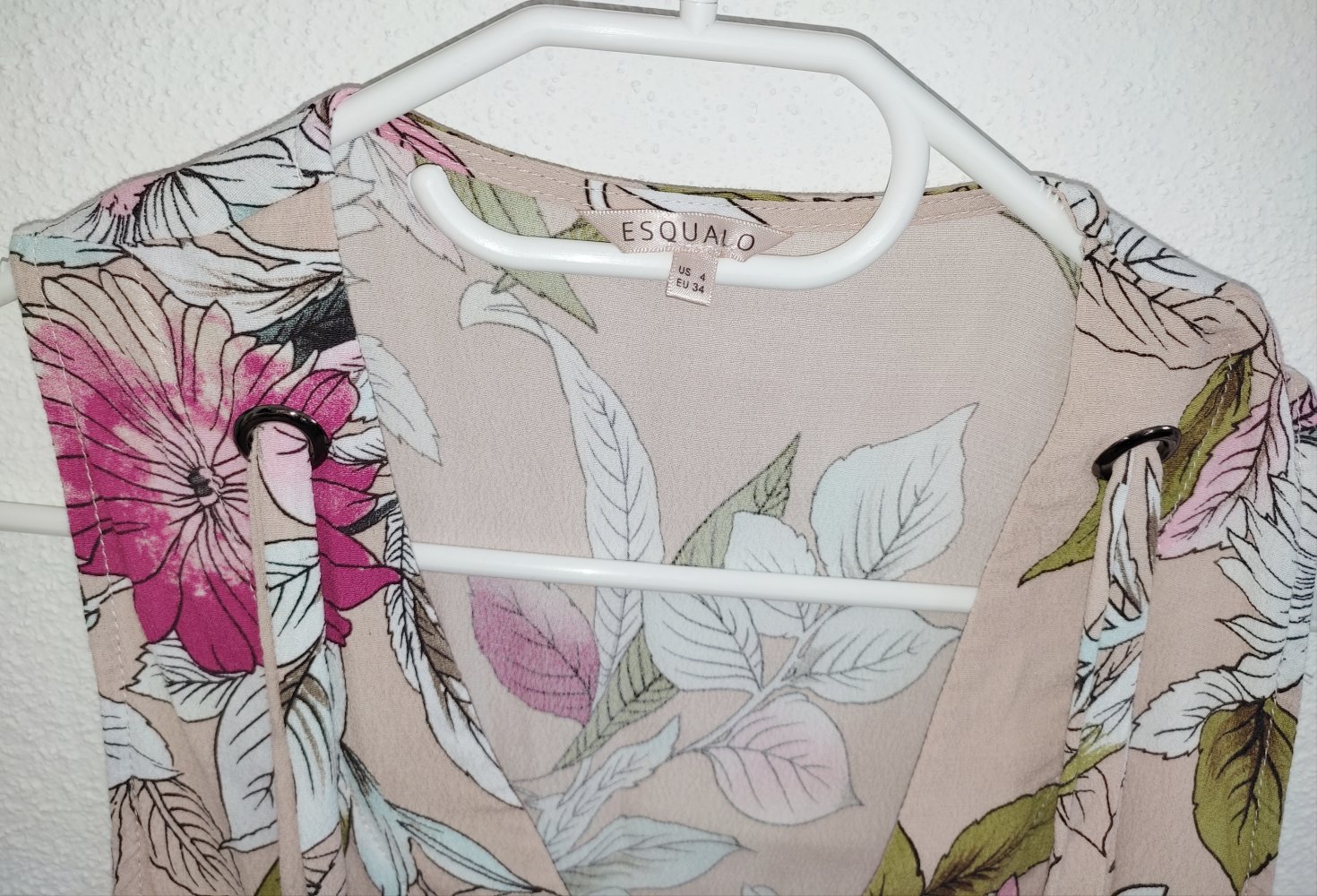 EsQualo Top Rosa Rose Blumen Bluse Kurzarm 34 XS