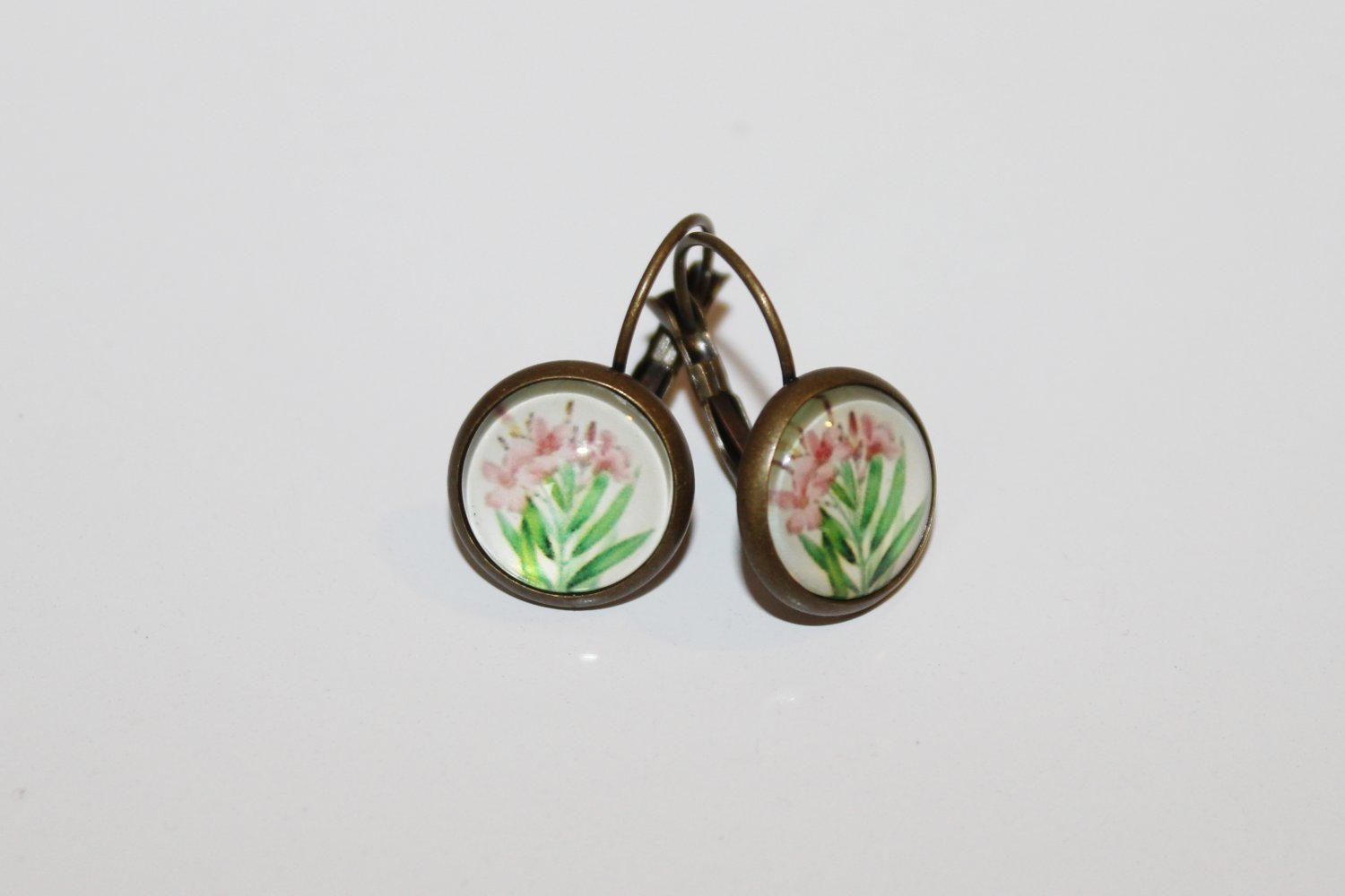 Vintage Ohrringe Ohrhänger Bronze Blumen Rosa