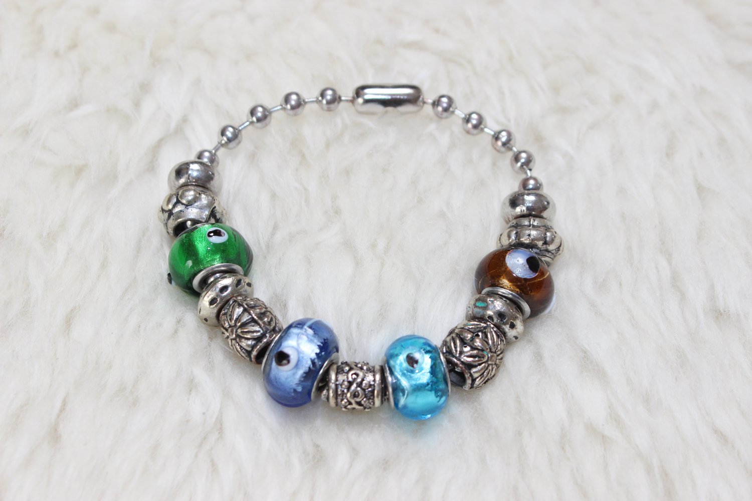 Armband Silber Perlen Beads Bunt