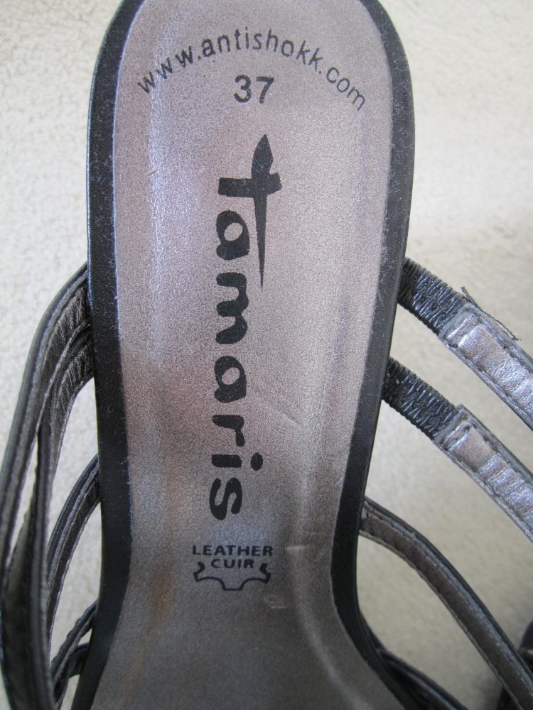 Tamaris Sandalen Gr. 37 schwarz Leder Straß Pantoletten