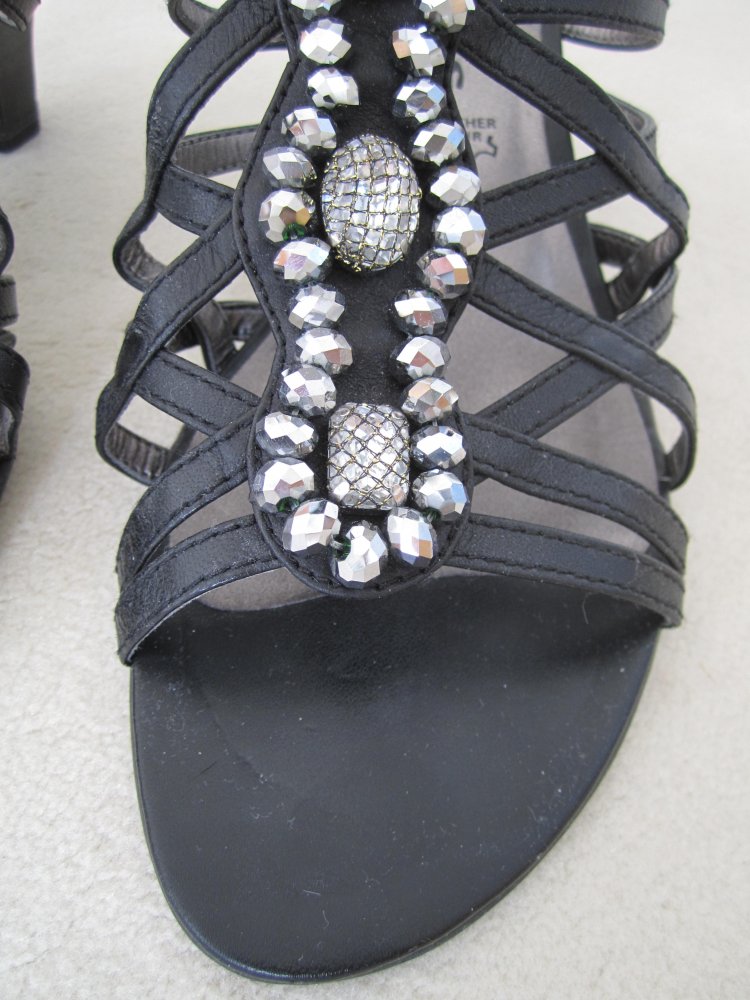 Tamaris Sandalen Gr. 37 schwarz Leder Straß Pantoletten