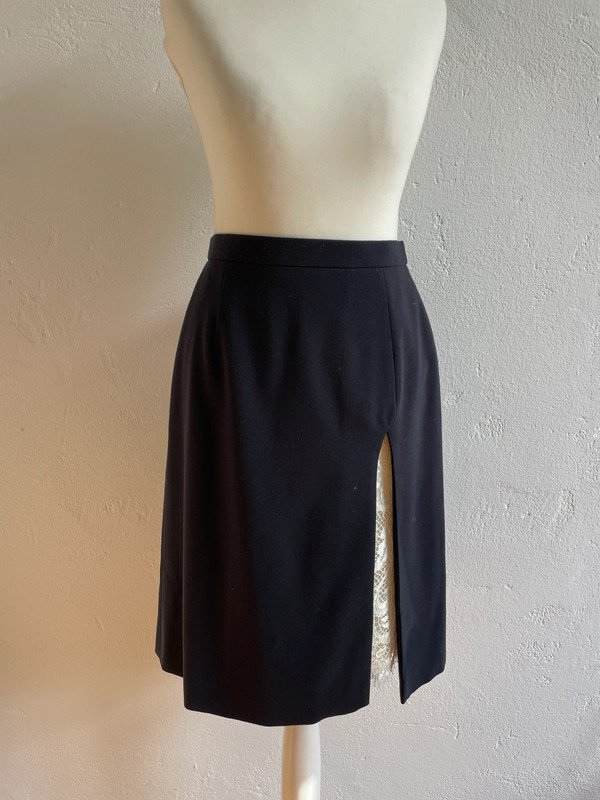 Escada by Margaretha Ley High Waist Rock aus Wolle und Seide mit Spitze Wool Lace Silk 90s 90er