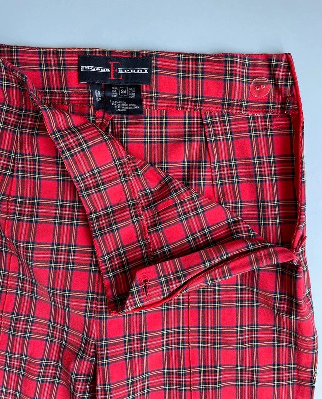 90s Escada Sport elastische High Waist Tartan Hose 90er Vintage