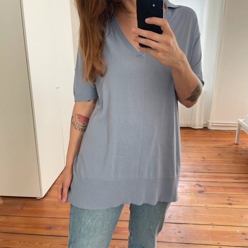 V-Neck Feinstrick Oversize Shirt Polo