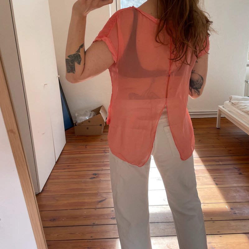 Transparentes Vintage Shirt aus Seide Silk mit Blumen Stickerei