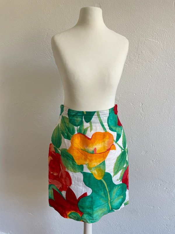 Seventy Leinen Rock Skirt High Waist 90s 90er Vintage