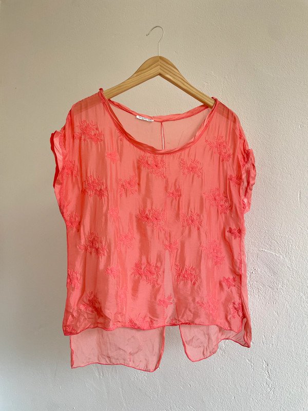 Transparentes Vintage Shirt aus Seide Silk mit Blumen Stickerei