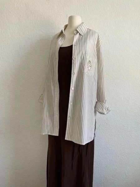 90s Madeleine langes gestreiftes Hemd Bluse Oversized 