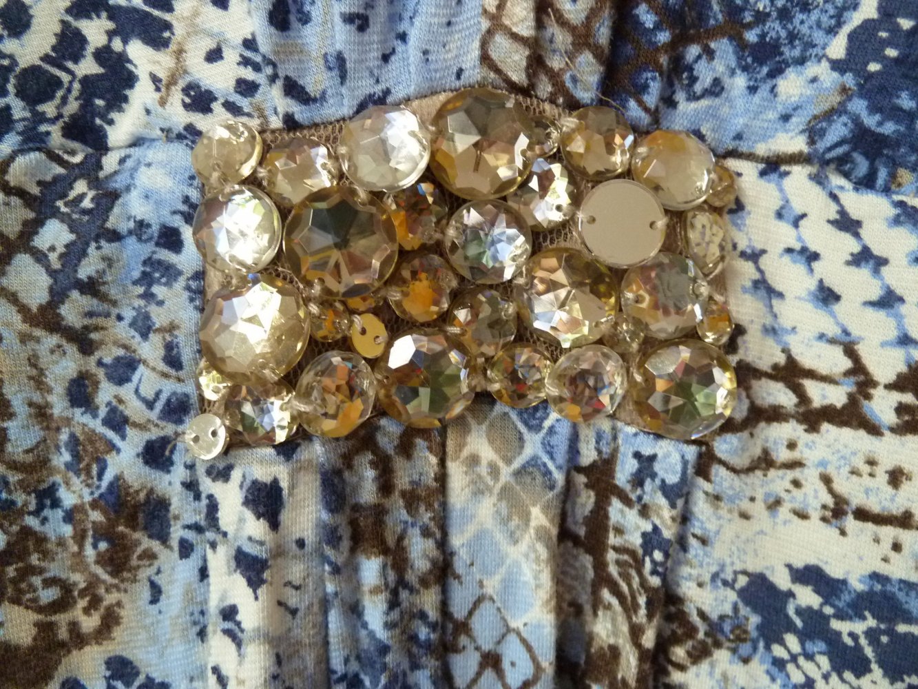 Leichtes Shirtkleid Muster Kleid YORN 42 Strass Karstadt Blau Weiß TOP