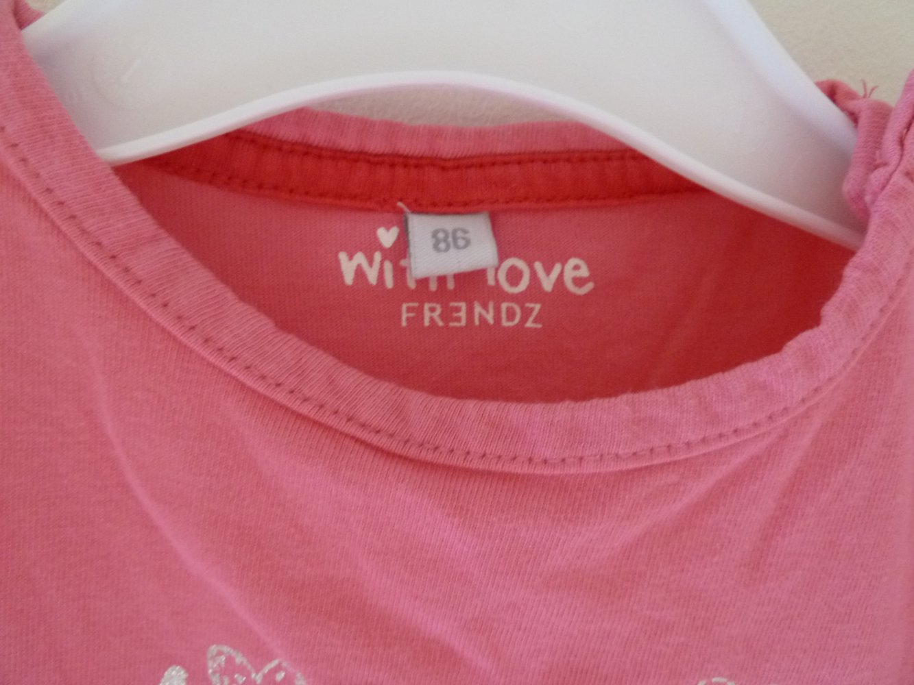 Shirt Frendz Gr. 86 Rosa meliert Flügelärmel Ärmellos Herzen Rosa Silber Glitzer
