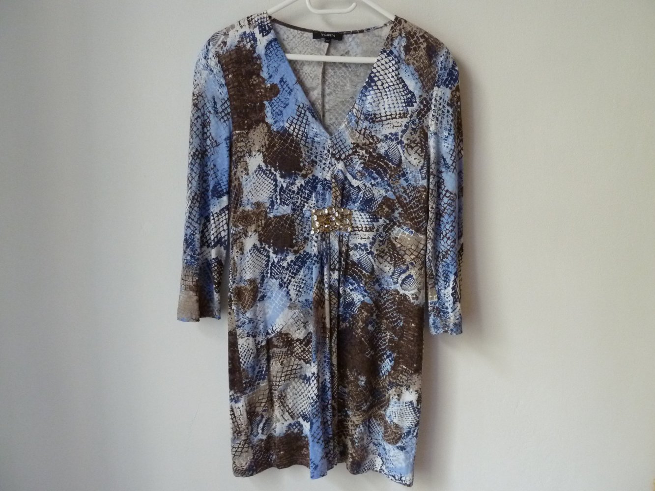 Leichtes Shirtkleid Muster Kleid YORN 42 Strass Karstadt Blau Weiß TOP