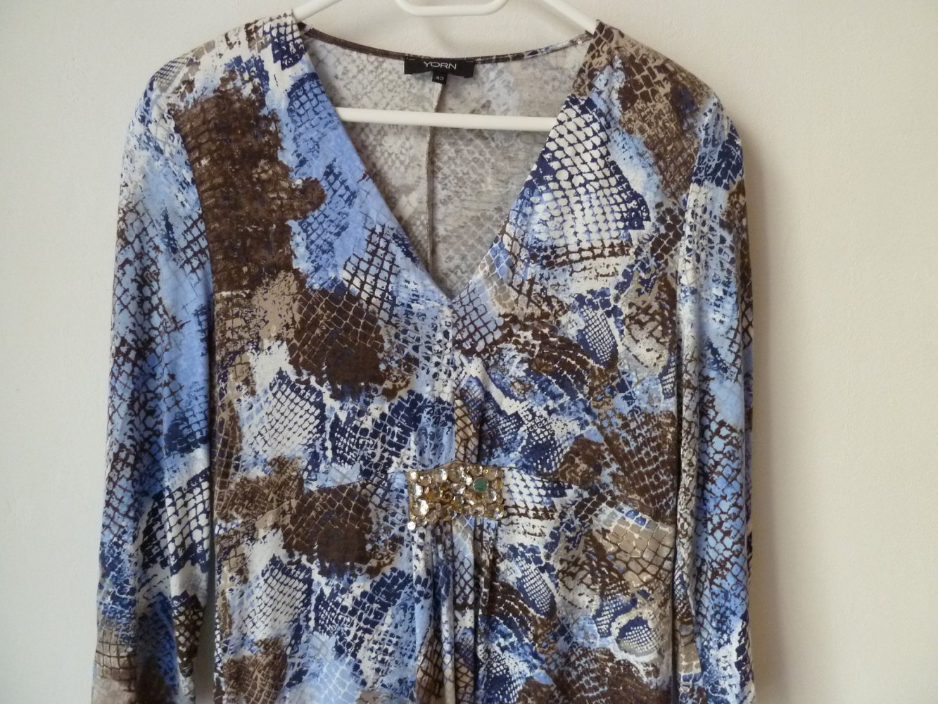 Leichtes Shirtkleid Muster Kleid YORN 42 Strass Karstadt Blau Weiß TOP