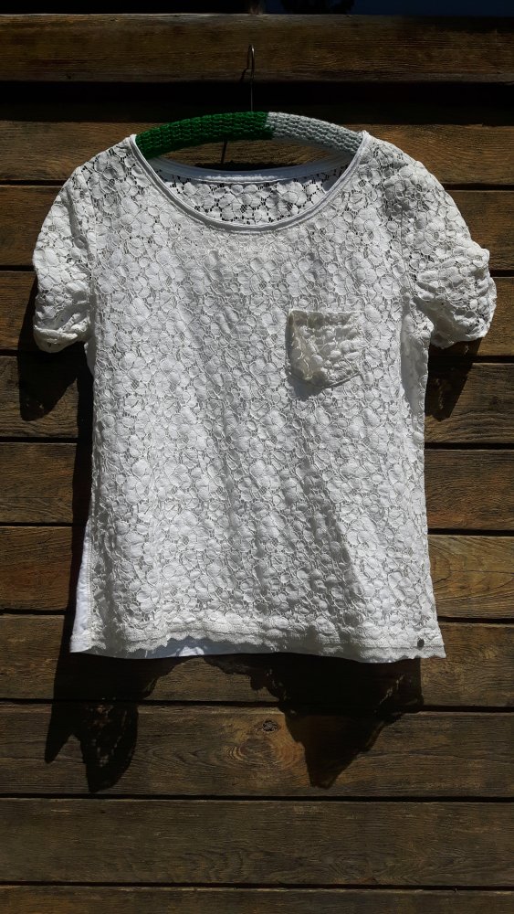 Abercrombie & Fitch Shirt mit Spitze Gr. M weiss-creme