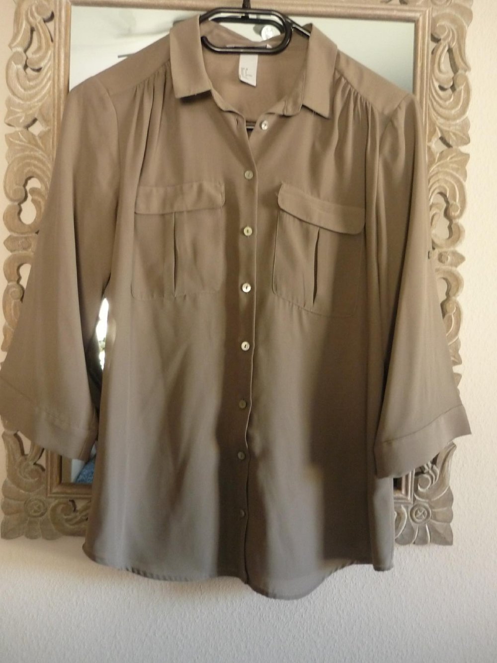 Bluse - 3/4 Arm - Gr. 38 - H&M - beige / braun / grau