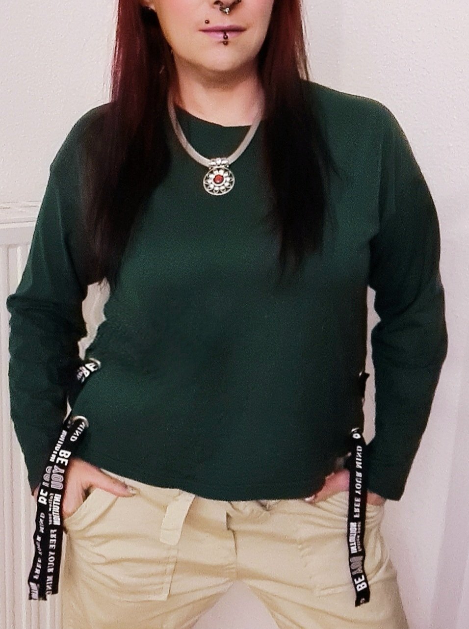 Neu Bershka Pullover gr.S 38 Bänder Grün Schwarz