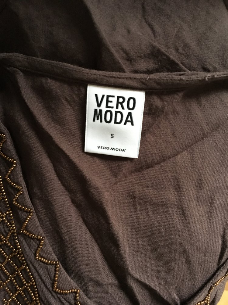 Vero Moda Top Bluse braun Perlen Steinchen S