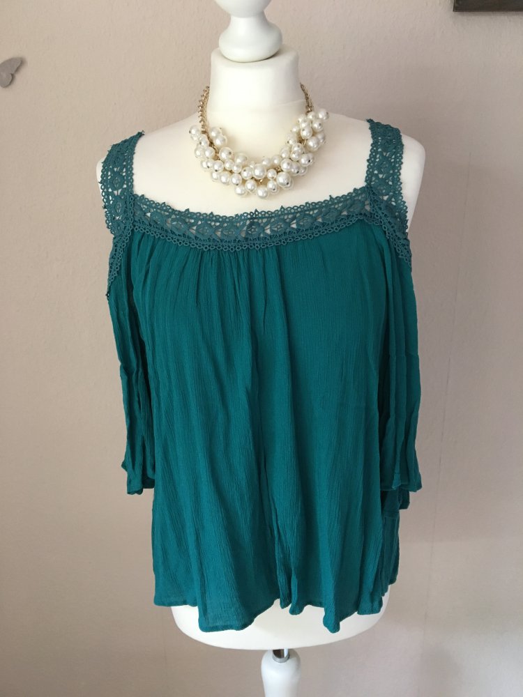 Pull & Bear Bluse Top mit Spitze grün S