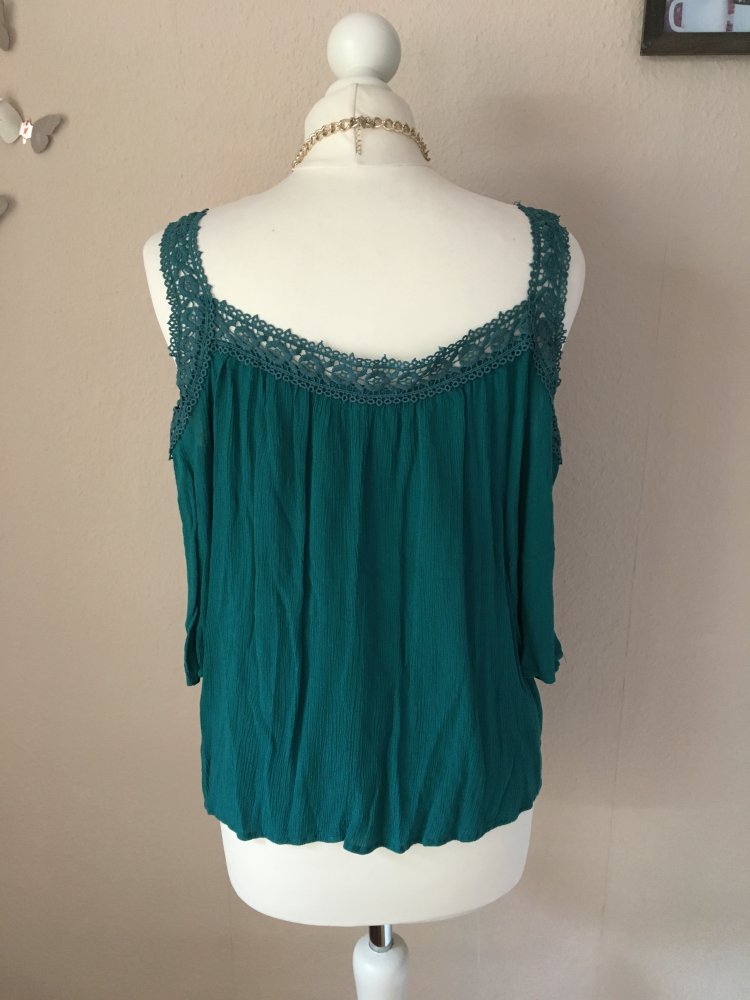 Pull & Bear Bluse Top mit Spitze grün S