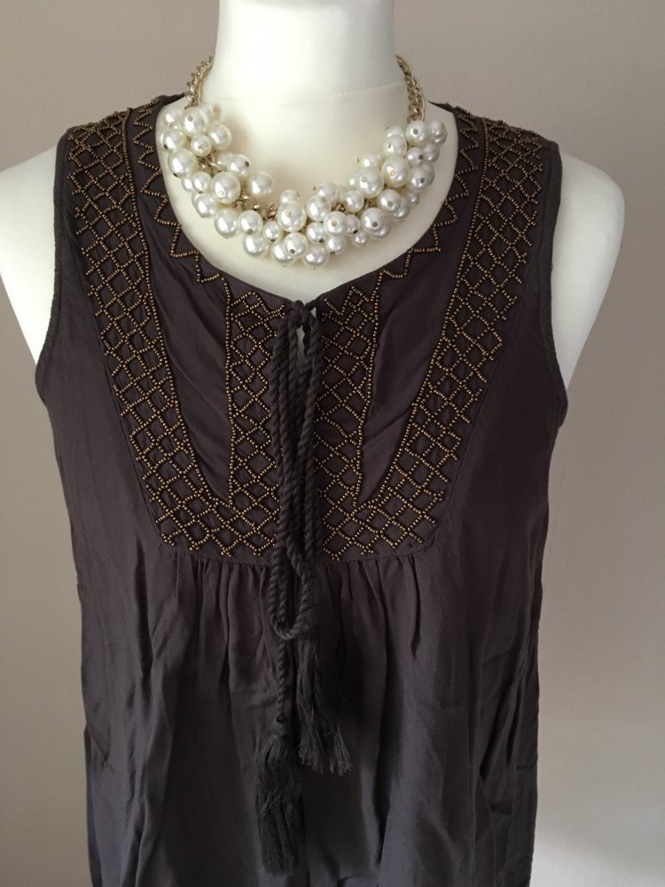 Vero Moda Top Bluse braun Perlen Steinchen S