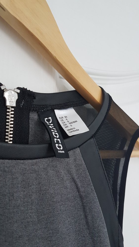 Minikleid mit Leder Schwarz/Grau